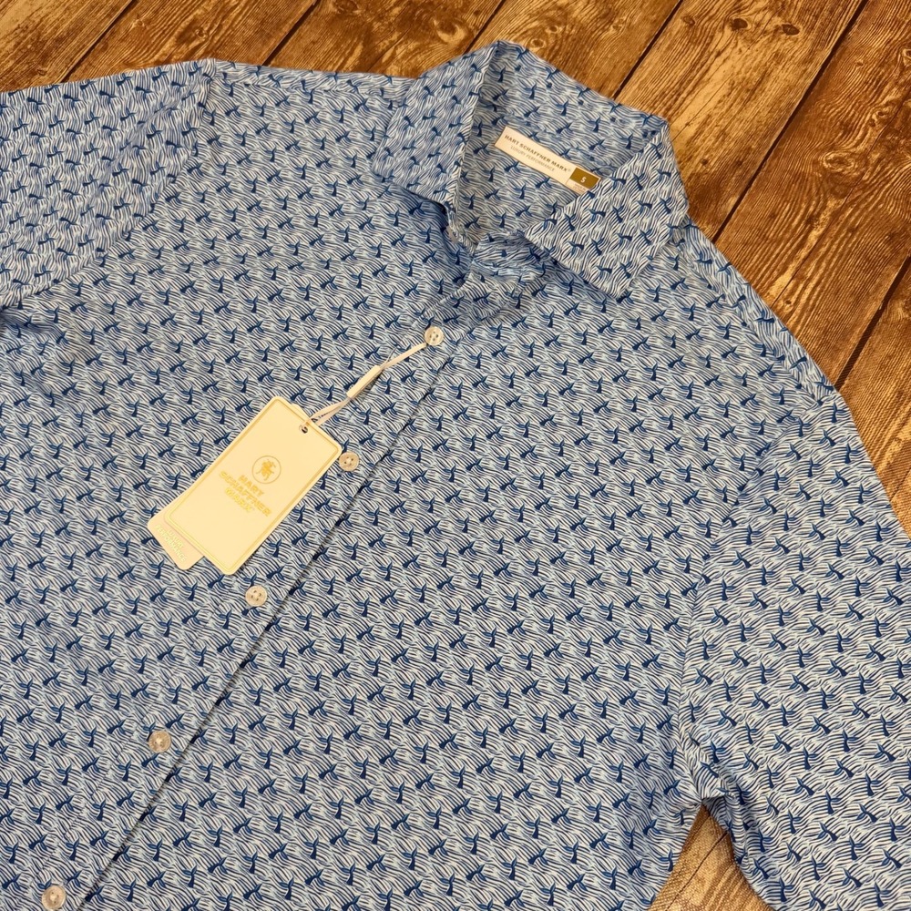 Hart Schaffner Marx Luxury Performance Shirt Mens Small Blue Whale Tail Print